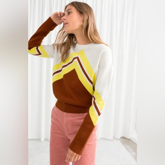 & Other Stories Sweaters - & Other Stories White Yellow Brown Varsity Knit Sweater Large